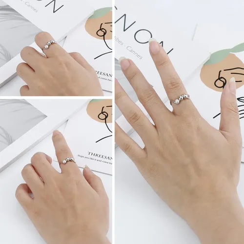 Vista 5 de MUSECLOUD Anillo antiansiedad para mujer, anillo de plata de ley para ansiedad, anillo giratorio chapado en oro blanco, anillo apilable con cuentas