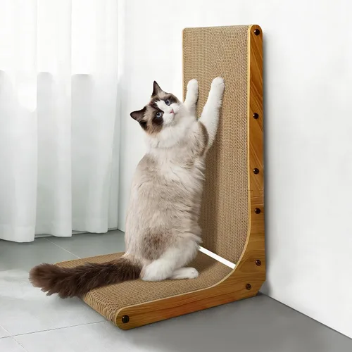 Vista 5 de Rascador para gatos, almohadilla rascador de gatos en forma de L de 23 pulgadas para gatos de interior, rascador de cartón sostenible duradero