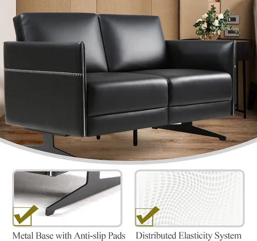 Vista 5 de Silla decorativa de dos plazas, sofá tapizado de piel sintética, soporte lumbar ergonómico, para sala de espera cúbica, silla de recepción, moderna