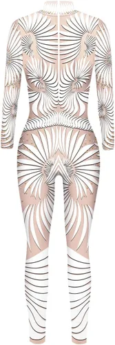 Vista 4 de Disfraz de esqueleto de calavera para mujer, overol de una pieza para Halloween