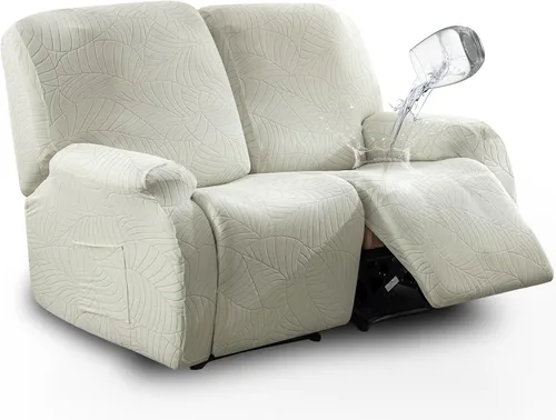 Vista 17 de vctops Funda repelente al agua para silla reclinable de 4 piezas con bolsillo lateral, diseño de hojas de jacquard, elástica, suave, protector