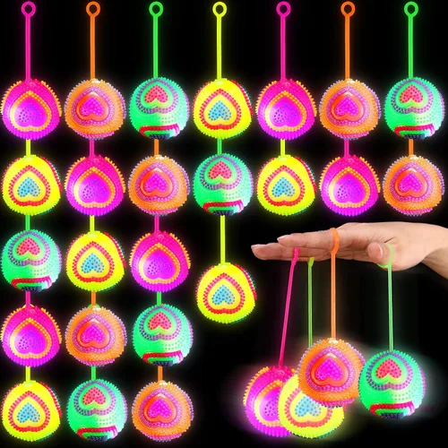 Vista 8 de Wettarn Paquete de 24 bolas de punta iluminadas para niños de 2.6 pulgadas con luces LED, bolas hinchables a granel, bolas sensoriales intermitentes