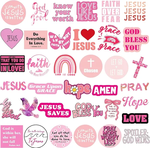 Vista 2 de Suministros para tablero de oración rosa, 120 calcomanías para tablero de visión religiosa, calcomanías motivacionales impermeables con versículos