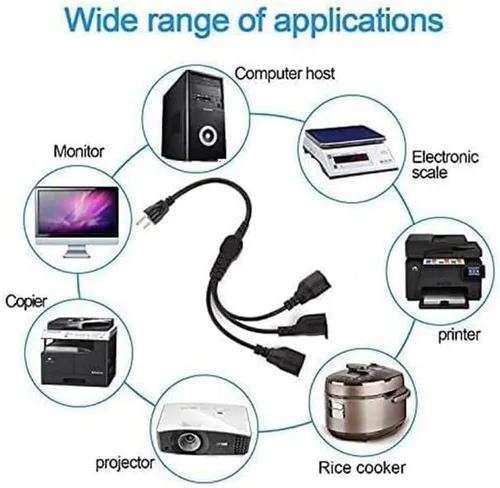 Vista 4 de Cable divisor de alimentación de 1 a 3 tomas de corriente de 3.3 pies/3.3 ft (NEMA 5-15P a NEMA 5-15R) 16 AWG para tira de cables resistente