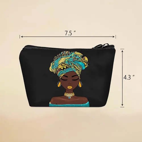 Vista 5 de Bolsa de maquillaje Melanin para mujer, bolsa de cosméticos impresa portátil, bolsa de aseo de viaje, bolsa organizadora de maquillaje para mujeres