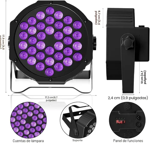 Vista 6 de Luces negras, U`King 72 W 36 LED, luz negra UV con brillo en la oscuridad, suministros de fiesta por DMX y control remoto para iluminación