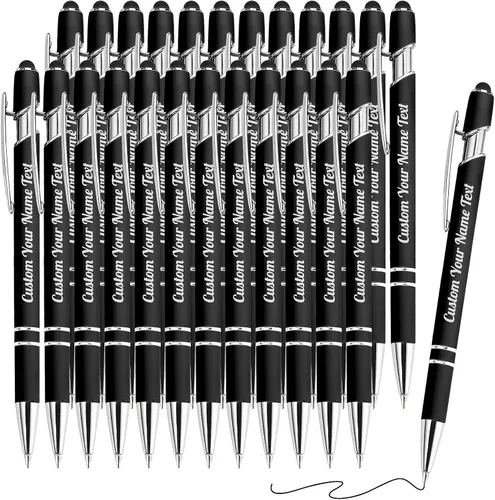 Vista 50 de 12 unidades de bolígrafos personalizados a granel con nombre grabado gratis, bolígrafos de bola personalizados con lápiz óptico, mensaje de texto