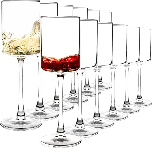 Vista 9 de [Usado] Juego de 6 copas de vino cuadradas elegantes, 9.5 onzas Copas de vino tinto multiusos para cumpleaños, bodas, fiestas, transparentes