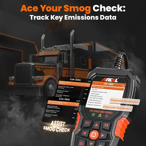 Vista 13 de ANCEL Escáner de Camión Resistente HD601 Herramienta de Diagnóstico de Sistema Completo para Diésel Compatible con Cummins, Detroit, Freightliner