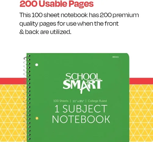 Vista 4 de School Smart Cuaderno de espiral no perforado de 1 materia, 100 hojas, 11 x 8-1/2 pulgadas