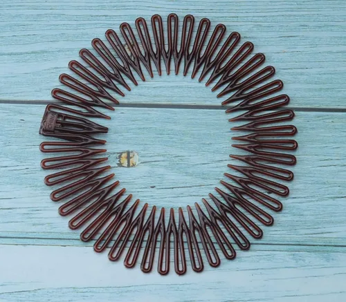 Vista 4 de Sowaka 4 piezas de peine elástico circular de plástico negro marrón círculo primavera diadema flexible soporte para el cabello peine para mujeres