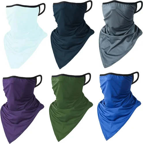 Vista 8 de 6 Pieces Sun UV Protection Face Mask Neck Gaiter Windproof Scarf Sunscreen Breathable Bandana Balaclava for Sport Outdoor