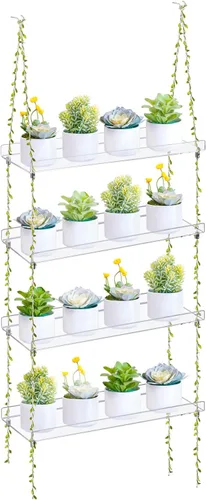 Vista 10 de Sumerflos Cajas de ventana de acrílico de 2 niveles para ventana de cocina, dormitorio, sala de estar, 16 pulgadas, flores de pared de 16 pulgadas