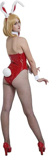 Vista 3 de Cosplay.fm Disfraz de conejito para mujer, traje de una pieza con tocado y accesorio de lazo