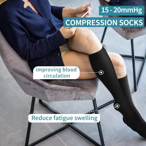 Vista 2 de BLUEENJOY Calcetines de compresión para mujeres y hombres (3 pares) El mejor apoyo para enfermeras, correr, senderismo, recuperación y calcetines
