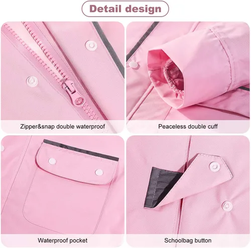 Vista 5 de Chaqueta de lluvia para niños, impermeable para niños, poncho para niños, chubasquero para niñas, chaqueta de lluvia para niños pequeños