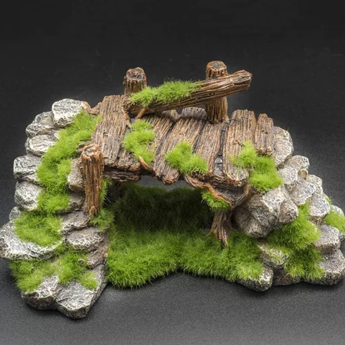Vista 4 de S-Lifeeling Decoración de pecera Musgo Rockery Plantas de piedra Ruinas de madera Paisajismo Tortuga Tanque Decoración Pescado Refugio de camarones