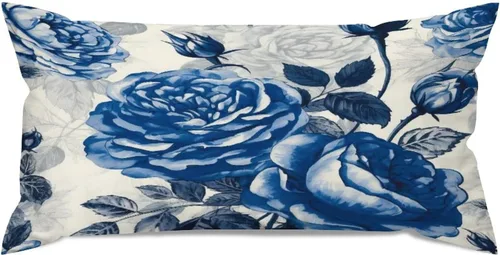 Vista 13 de Chinoiserie - Fundas de almohada decorativas de porcelana azul y blanca con patrón de edificios de estilo chino de 12 x 20 pulgadas, fundas de cojín