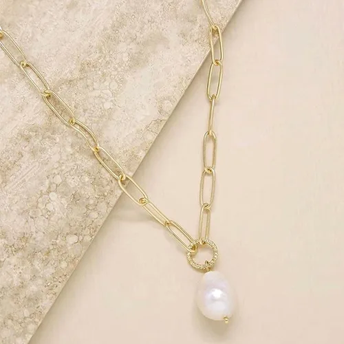 Vista 3 de Ettika Collar de oro. Collar de perlas. Collares para mujer, colgante de perlas de agua dulce. Collares chapados en oro de 18 quilates. Cadena