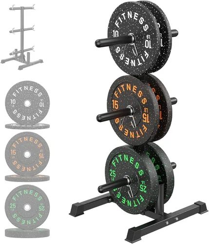 Vista 29 de HANDBODE Olympic Barbell Set, 2-Inch Bumper Plates with Weight Plate Rack