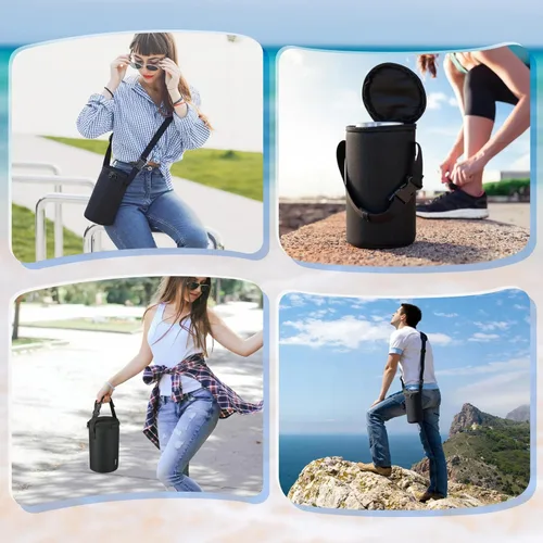 Vista 7 de Bolsa de almuerzo aislada para tarros de alimentos, compatible con termo de 24 onzas, bolsa de boca ancha para tarros Mason con correa ajustable