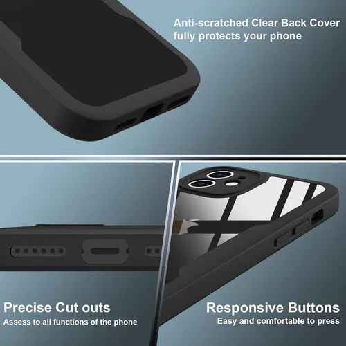 Vista 5 de Funda compatible con iPhone 11, diseño transparente de cuerpo completo con protector de pantalla integrado, a prueba de golpes, antiarañazos, Negro
