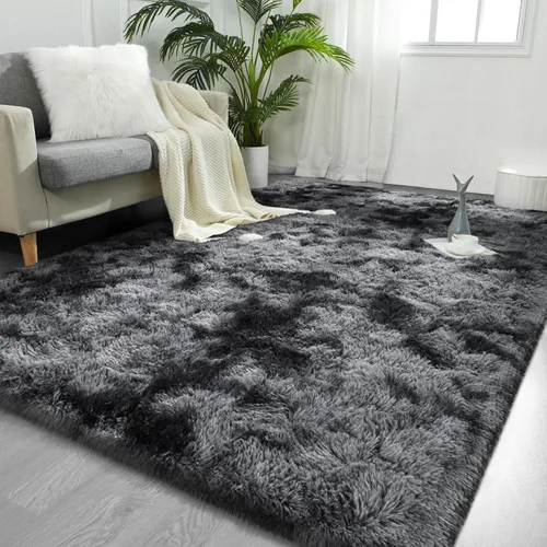 Vista 19 de FlyDOIT Alfombras grandes para sala de estar, 4 x 6 pies alfombra peluda beige con efecto tie-dye, alfombras mullidas suaves, alfombras peludas