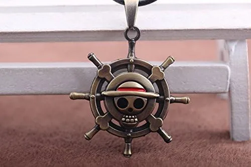 Vista 5 de Collar de una pieza con colgante de aleación de sombrero de paja de esqueleto Luffy, Metal