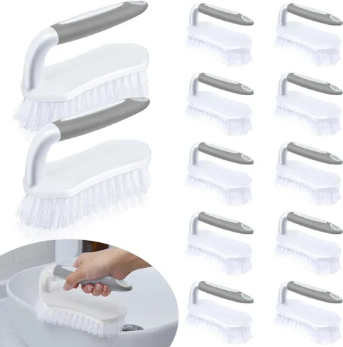 Vista 8 de Lallisa 12 piezas de cepillos para limpieza con mango, cómodo de agarrar, resistentes, flexibles y rígidas, cepillos a granel para ducha, baño, verde