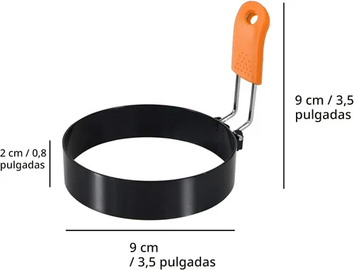 Vista 2 de Juego de 4 anillos para huevos de 3.5" con mango de silicona, anillo grande para freír huevos, molde redondo para muffins ingleses – Moldeador