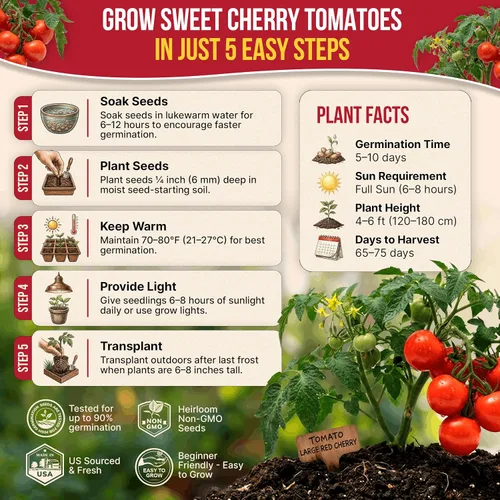 Vista 6 de Paquete de semillas de cereza grandes de tomate de 0.03 oz – Más de 300 semillas de tomate tradicionales sin OMG para plantar verduras en paquete