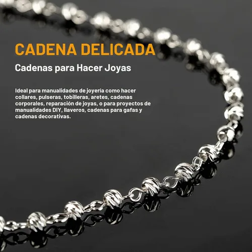 Vista 4 de KYUNHOO - Cadenas de cuentas de bola de plata de 3.3 yardas para fabricación de joyas con cierres