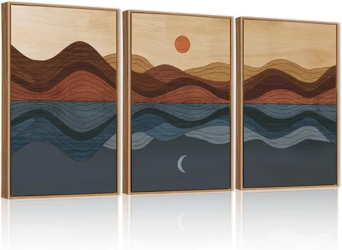 Vista 50 de CHDITB Juego de arte abstracto en lienzo enmarcado moderno para pared, ilustraciones contemporáneas para decoración del hogar, pintura de pared
