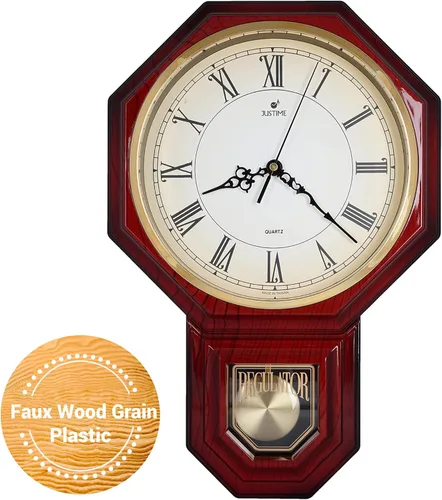 Vista 12 de JUSTIME Reloj de pared clásico vintage tradicional de estilo Schoolhouse, con péndulo y melodía Westminter cada hora, relojes de pared con melodía
