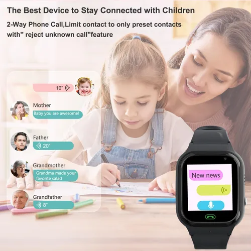 Vista 3 de Reloj inteligente 4G para niños, rastreador GPS, reloj inteligente para niños y niñas, reloj de teléfono, videollamadas, alarma de emergencia, juego