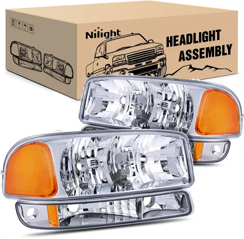 Vista 10 de Nilight Conjunto de faros delanteros compatible con GMC Sierra Yukon 1999, 2000, 2001, 2002, 2003, 2004, 2005, 2006, GMC Sierra Yukon, lente