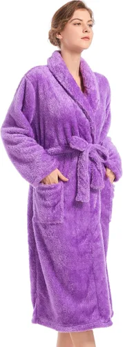 Vista 2 de Inner Wish Womens Plush Fleece Robe, Cozy Warm Bathrobe Fuzzy Female Spa Robe With Pockets