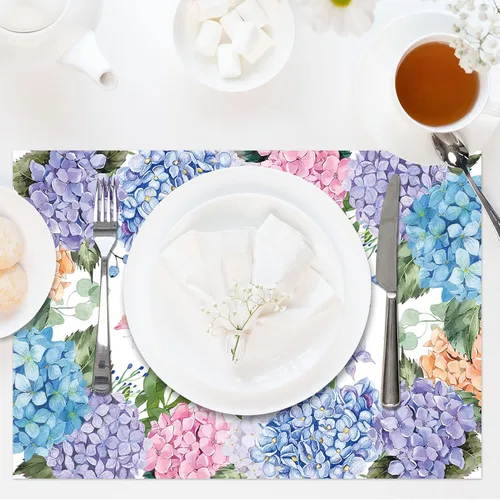 Vista 5 de Manteles individuales desechables de papel, paquete de 50 manteles individuales de hortensias de 16 x 11 pulgadas, manteles individuales florales
