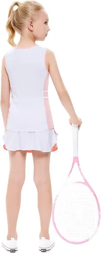 Vista 5 de Traje de golf y tenis para niños y niñas, vestido sin mangas, camiseta sin mangas, pantalones deportivos, con bolsillos cortos, 3-12 años
