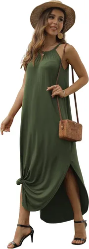 Vista 2 de GRECERELLE Vestido largo sin mangas para mujer, holgado, casual, con abertura lateral, maxi vestidos