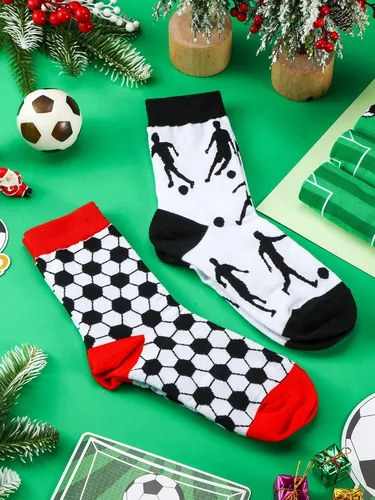Vista 3 de Loopeer 4 pares de calcetines de fútbol de Navidad, novedosos calcetines temáticos de fútbol para hombres y niños, regalo deportivo para suministros