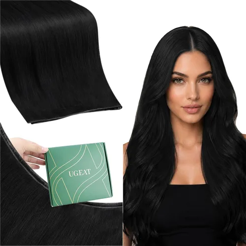 Vista 12 de Ugeat Extensiones de cabello humano de trama de mariposa, color negro, 16