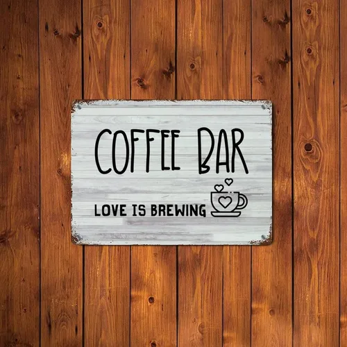 Vista 6 de LUIJORGY Letrero de metal con letras familiares con frases de café Love Is Brewing de grano de madera motivacional, envejecido, elegante