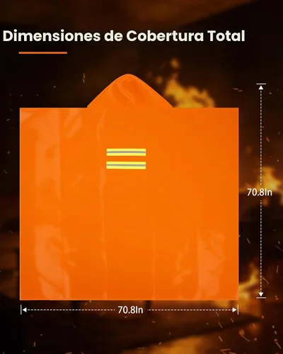 Vista 3 de kanhiro - Capa ignífuga de emergencia con capucha – kanhiro 1076°F Poncho de escape de incendios resistente al calor, capa extra grande con Naranja