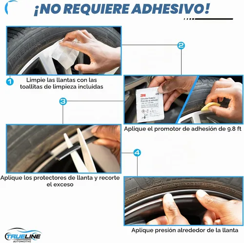 Vista 6 de True Line Automotive Protector de llanta para ruedas de coche (negro brillante), protector de rueda en forma de L, cinta adhesiva 3M Brillo negro