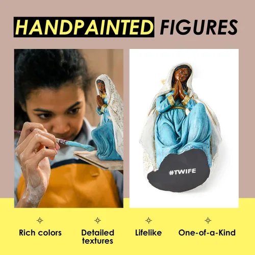 Vista 7 de Juego de Belén negro – Figuras de Navidad en miniatura de mesa de la Santa Familia – Juego de 3 figuras de polirresina pintadas a mano – María, José