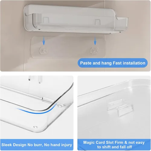Vista 7 de Diesisa Organizador de pared acrílico de 2 piezas, estante adhesivo, organizadores de pared, sin perforaciones, estantes de baño, estante de pared