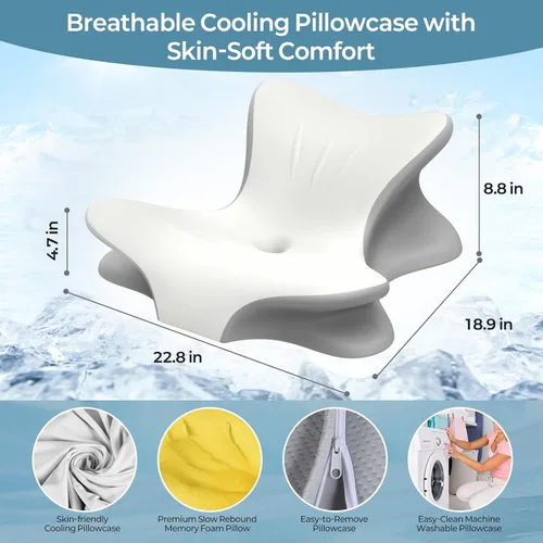 Vista 5 de Almohada cervical para el cuello para aliviar el dolor, almohada de lectura ergonómica para la cama, almohada de cuña de contorno de espalda Blanco