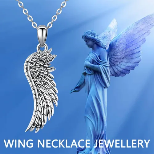 Vista 6 de Odinstone 925 Sterling Silver Amulet Necklace, Virgin MaryFirst Holy CommunionHoly SpiritEye of HorusGuardian Angel Wings Necklace Protection