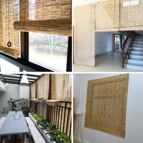 Vista 6 de Persianas de bambú sin cordones para ventana, para patio, interior/exterior, cortinas enrollables de junco, cortinas enrollables de bambú natural